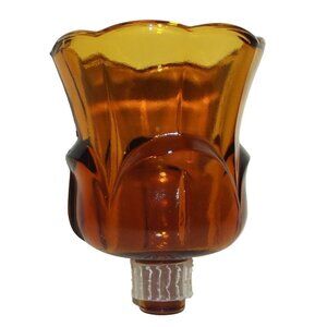 Glass Votive Cup Candle Holder Gold Amber Scalloped Tulip 2-7/8"